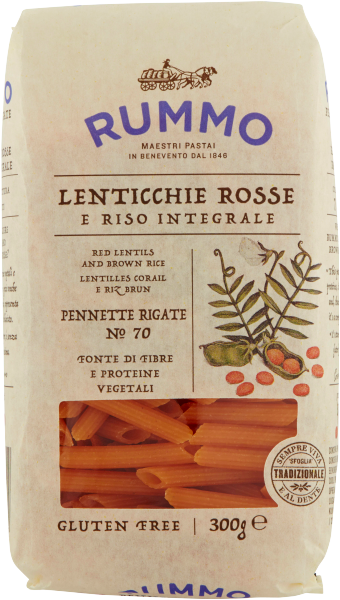 Glutenfrei Rummo Pennette Rigate Nr.70 lenticchie rosse e Riso Integrale Glutenfrei 300g | Rummo