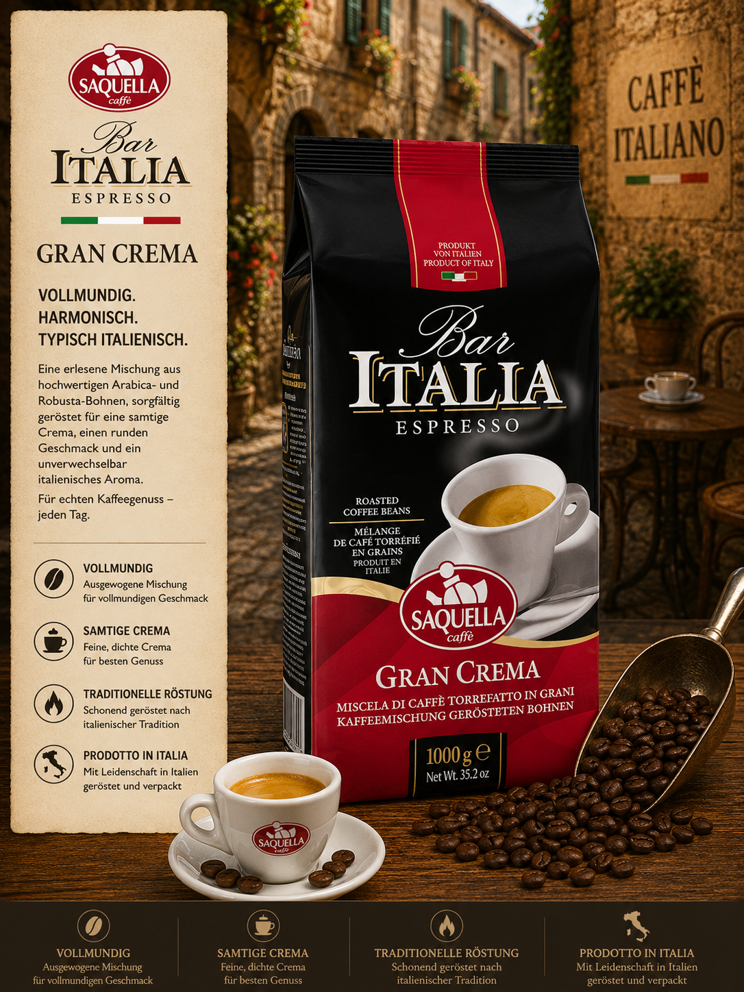 Kaffee, Espresso, Kaffeebohnen, Gran Crema, Italienisch