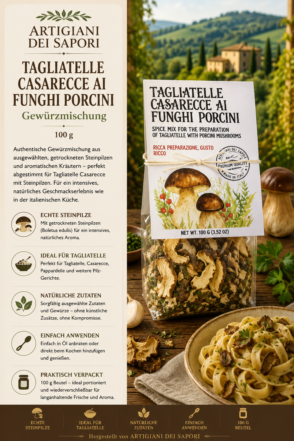 Tagliatelle, Porcini, Gewürzmischung, Spice mix, 100 g