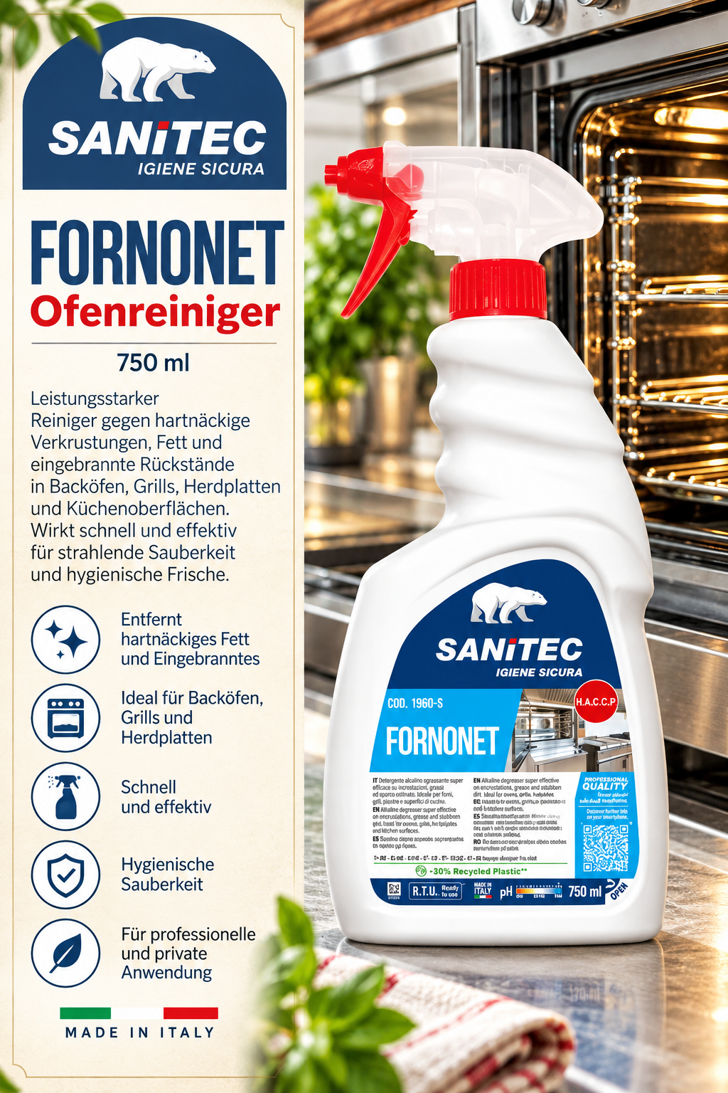 Ofenreiniger, 750 ml, Sprühflasche, Hygienische Sauberkeit, Made in Italy