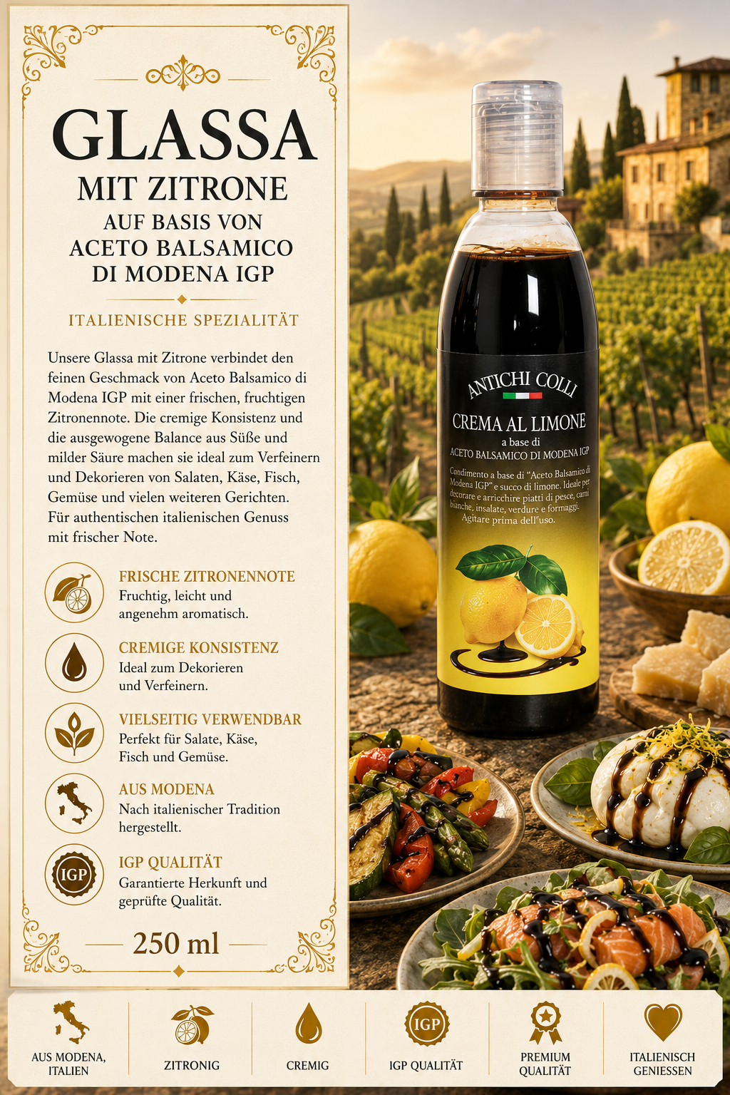 Glas-Produkt, Zitronenöl, Balsamico, Italienische Spezialität, 250 ml