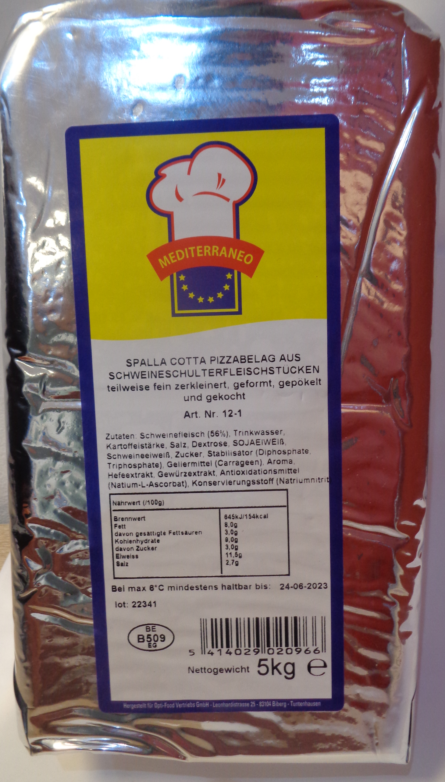 Spalla cotta Pizzabelag Mediterraneo BE 5 kg  Block 56%Fleischanteil