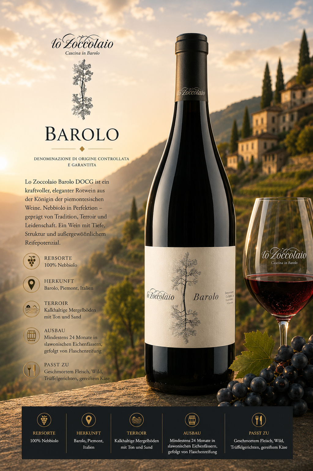 Barolo, Weinflasche, Rotwein, Korkverschluss, Etikett