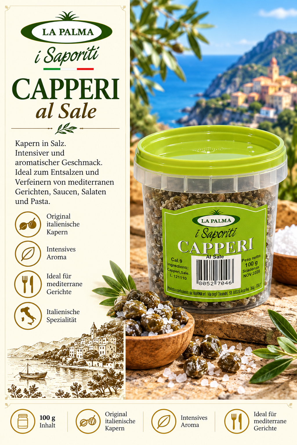 Kapern, Capperi, Salzgewürz, Mediterrane Gewürze, italienische Spezialität