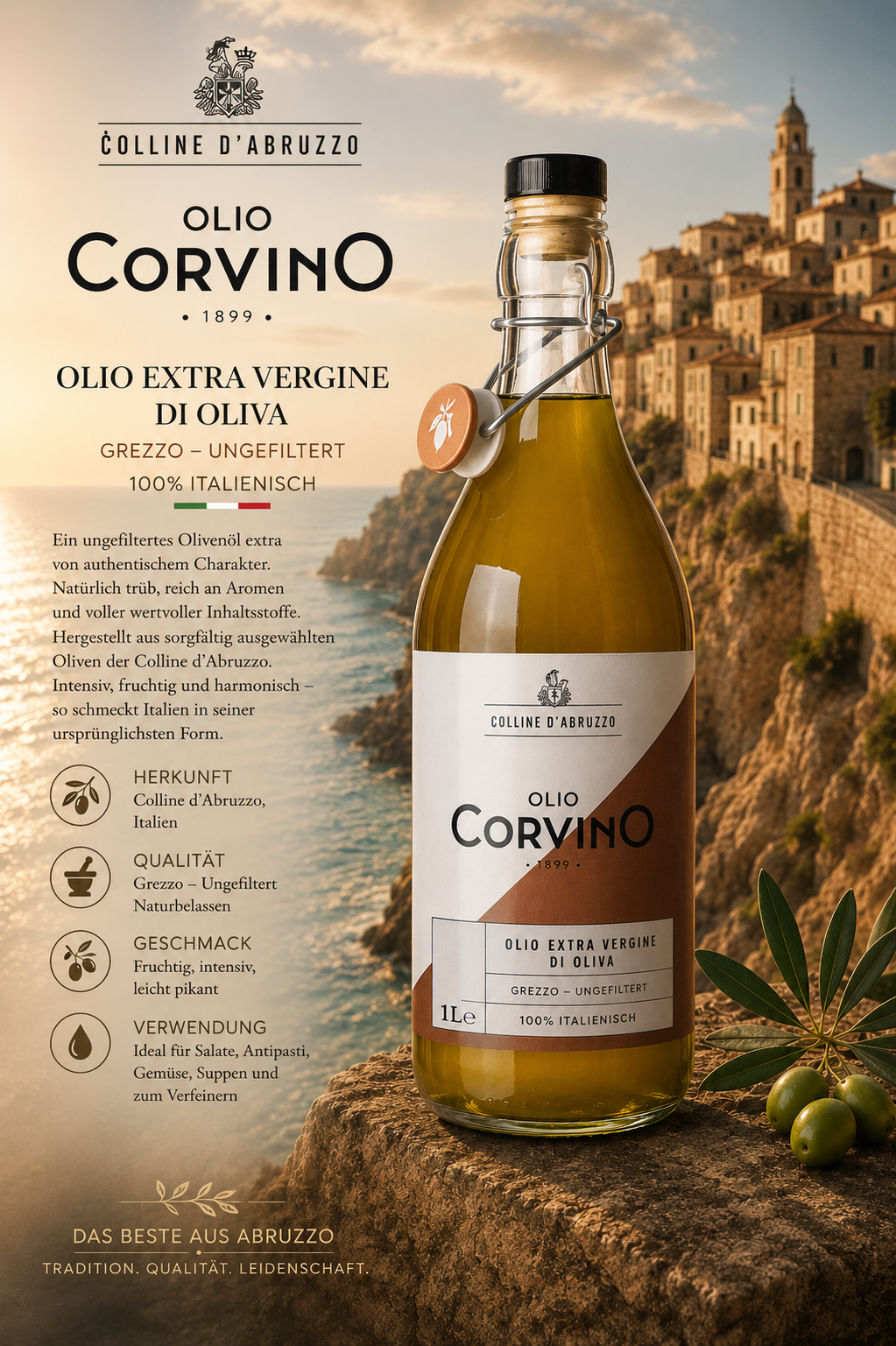 Olivenöl, Extra Vergine, Olive Oil, Italienisch, 1 L