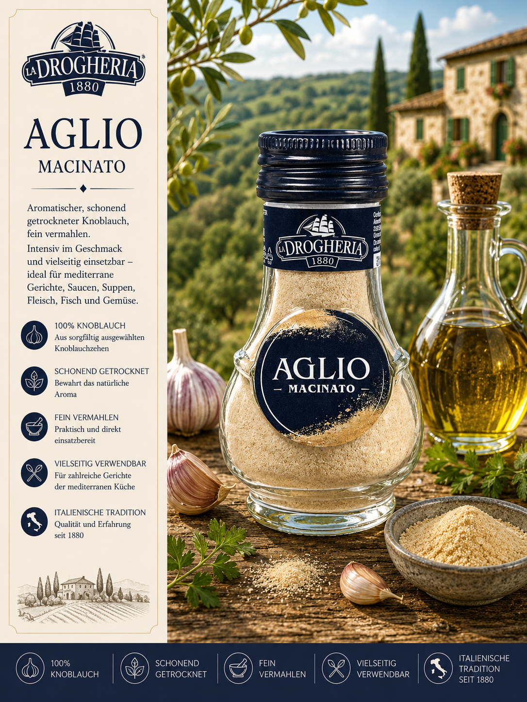 Aglio, Macinato, Knoblauch, Getrockneter Knoblauch, Gewürzfläschchen