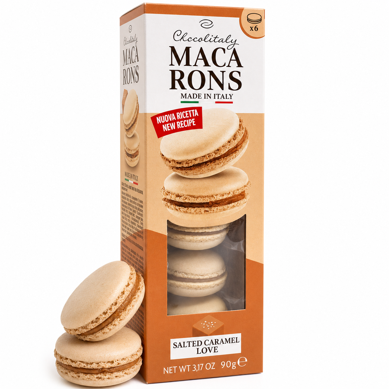 Macarons, Karamell-Salz, Hergestellt in Italien, Schoko-Macarons, Plätzchenbox