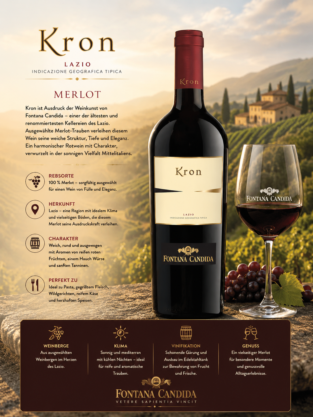 Weinflasche, Merlot, Rotwein, Kron, Fontana Candita