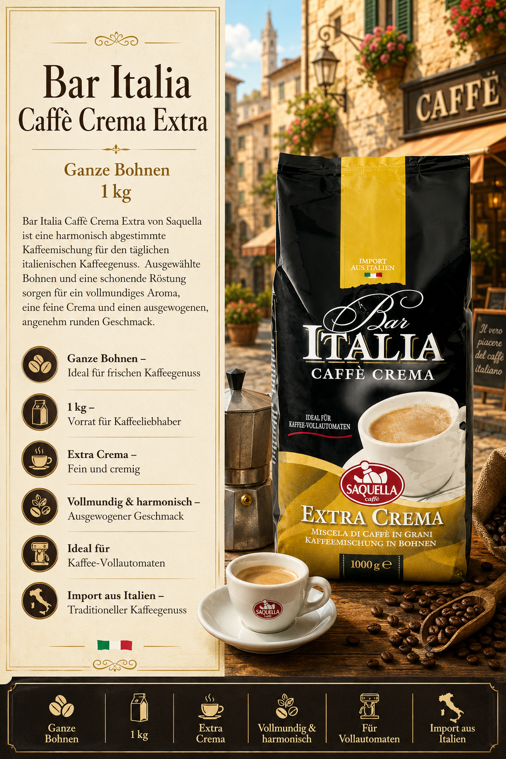 Kaffee, Kaffeemischung, Bohnen, Extra Crema, 1 kg