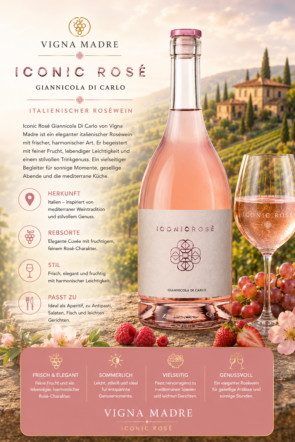 Rosé, Wein, Flasche, Glas, Etikett