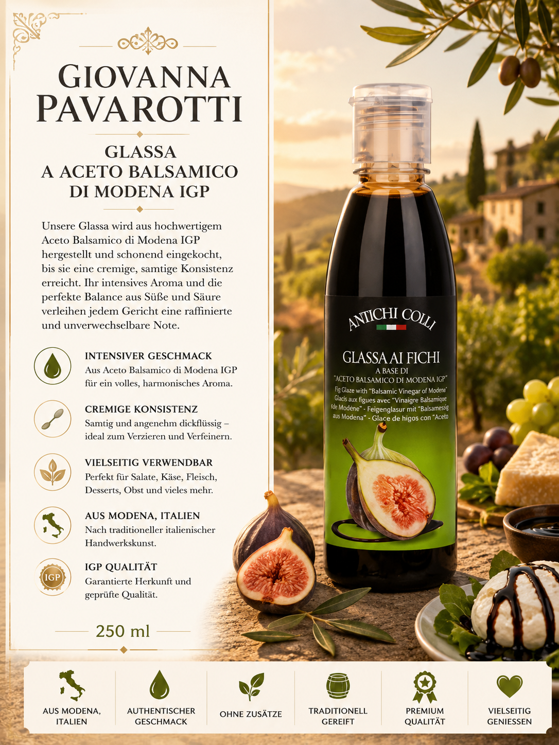 Aceto Balsamico, Glasflasche, Figennote, Modena IGP, 250 ml