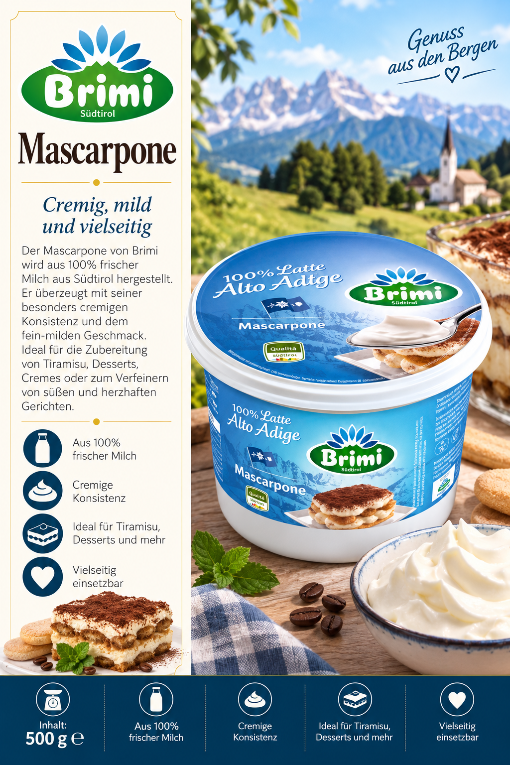 Mascarpone, Milchprodukt, Kühlprodukt, Italienisch, Süßspeise