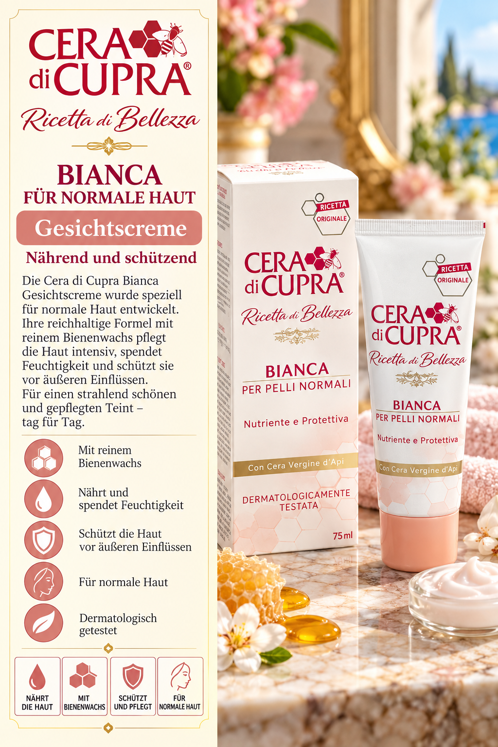 Gesichtscreme, Bianca, Normale Haut, Nahrung Feuchtigkeit, Dermatologisch getestet