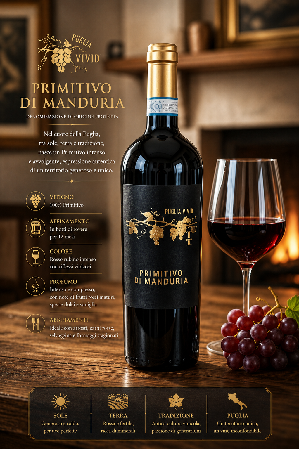 Primitivo, Manduria, Weinflasche, Rotwein, Glaswein