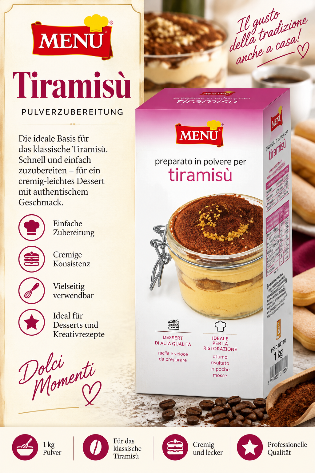 Tiramisu, Pulver, Dessert, Kuchencreme, Kaffee/Kaffeenote