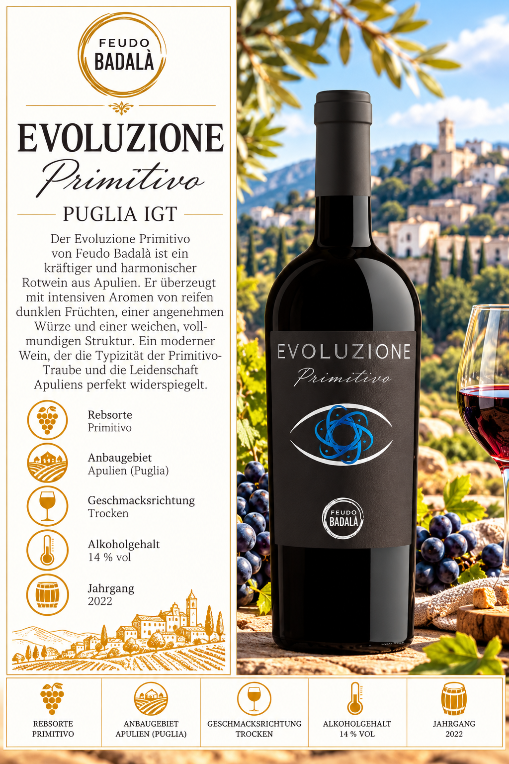 Wein, Rotwein, Primitivo, Evoluzione, Feudo Badalà