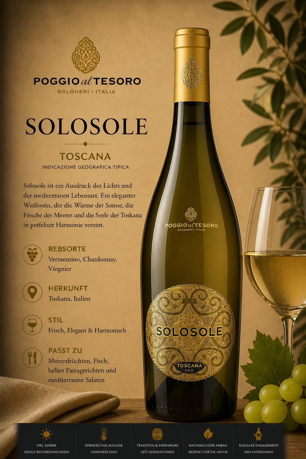 wein, weißerwein, solosole, toscana, flasche