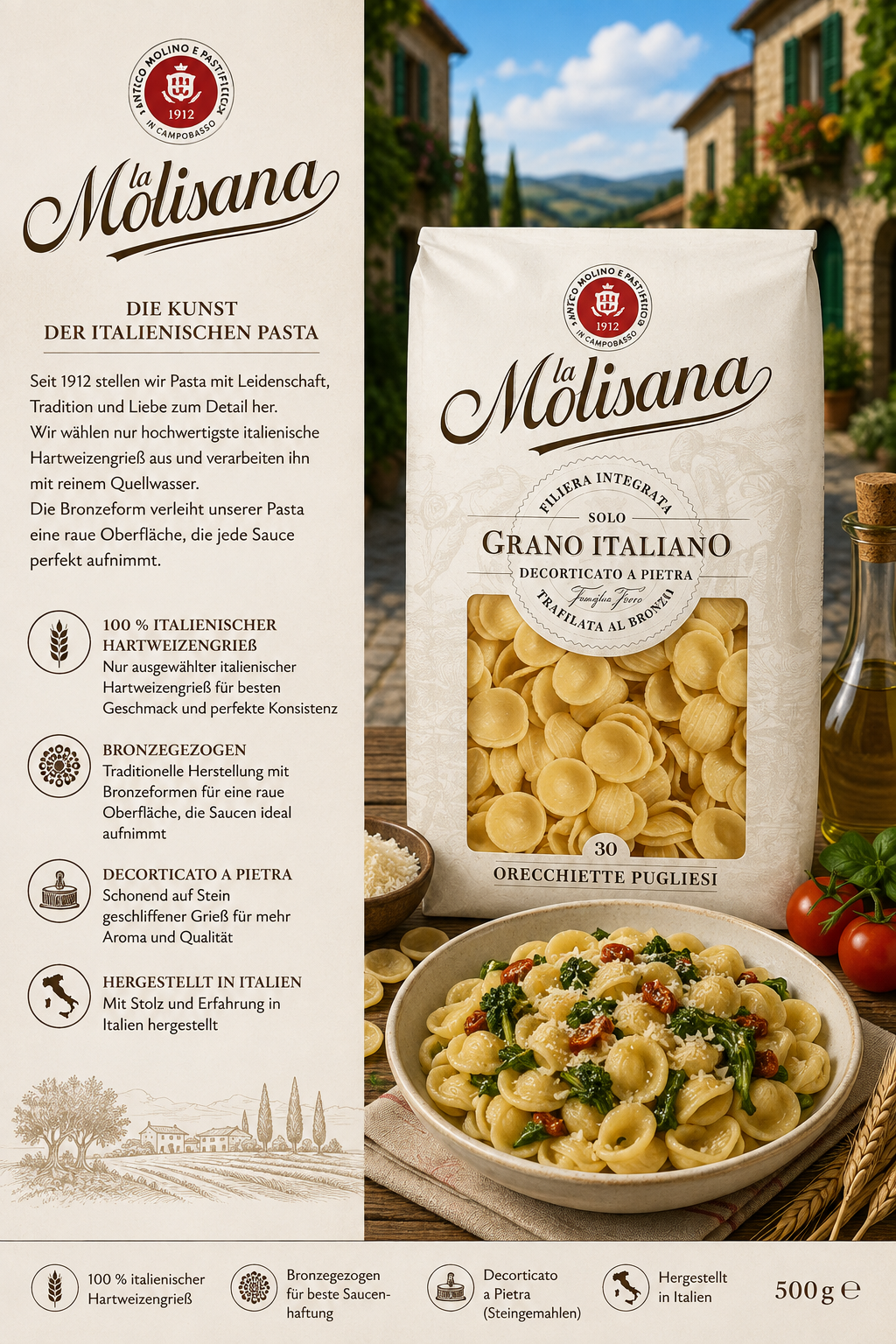 Pasta, Pasta-Verpackung, Italienische Pasta, Hartweizengrieß, Bronzeform