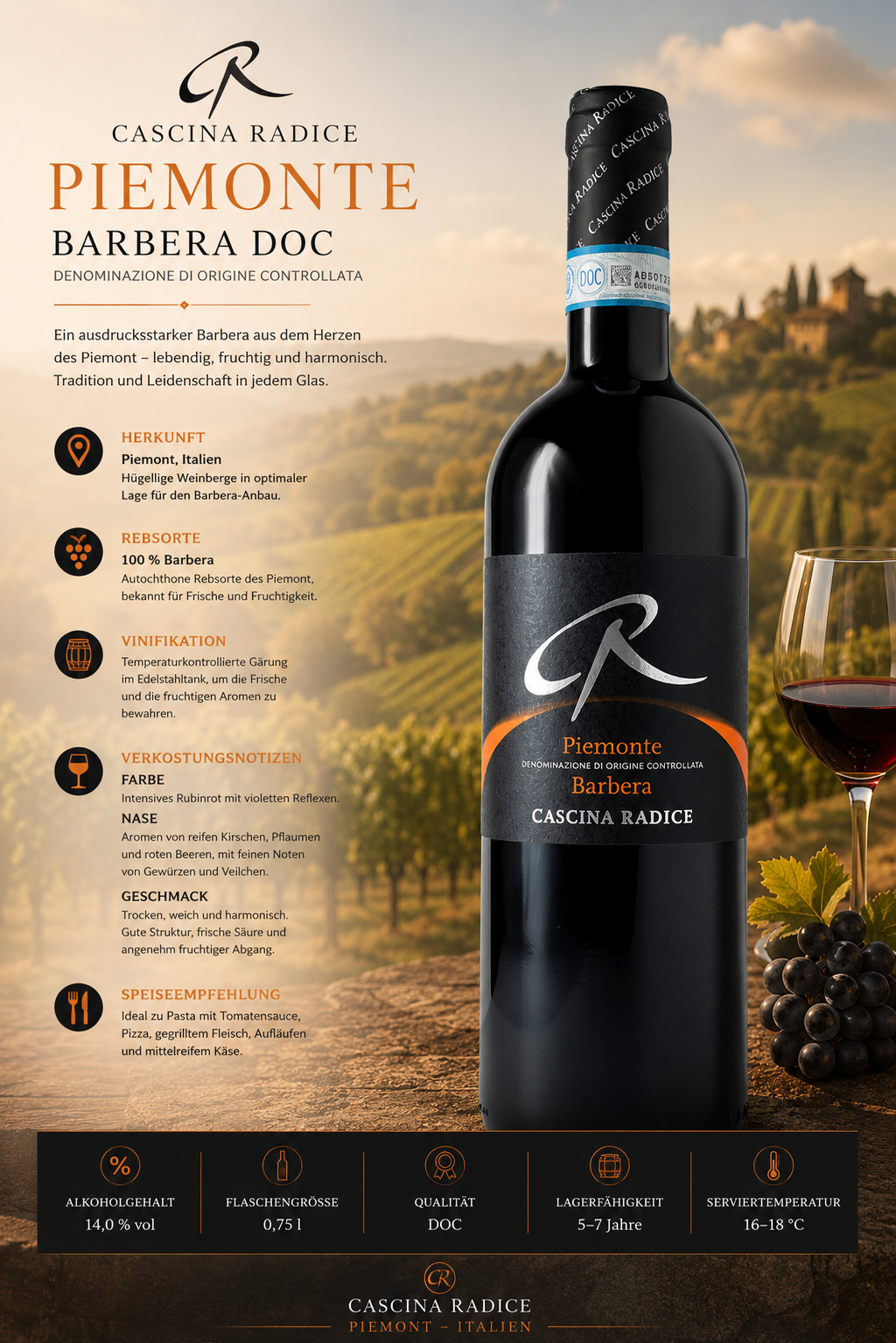 wein, barbera, piemont, italien, flasche