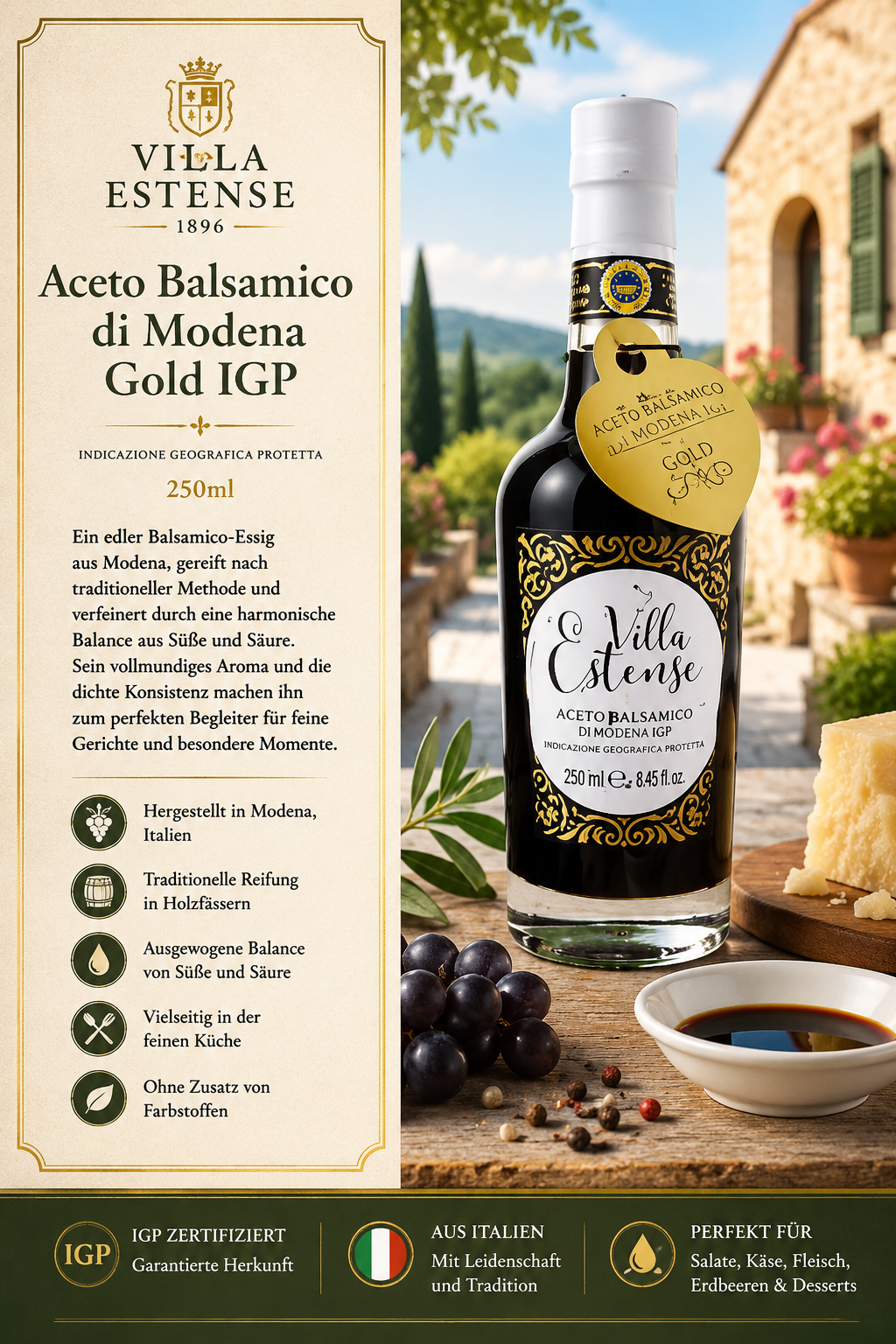 Aceto balsamico, Modena, IGP, Gold label, Flasche Balsamico