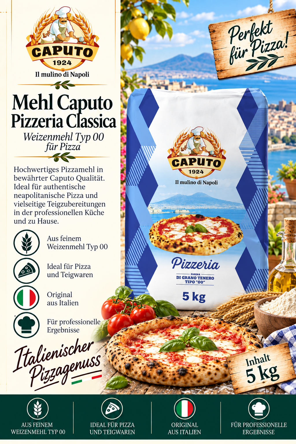 Pizza Mehl, Pizza Mix, 5 kg, Caputo, Italienisch