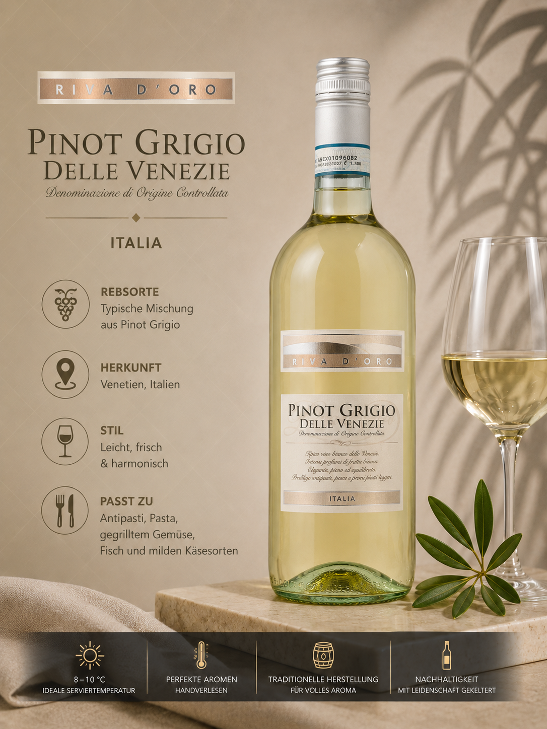 Weißwein, Pinot Grigio, Italien, Flasche, Glas