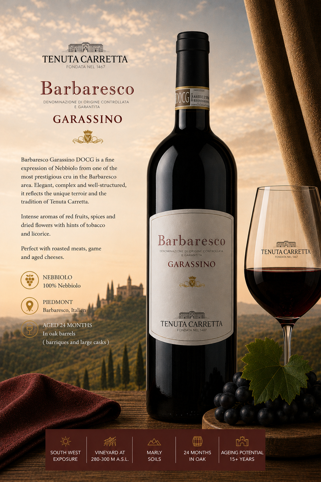 Barbaresco, Garassino, Nebbiolo, Weinflasche, Rotwein
