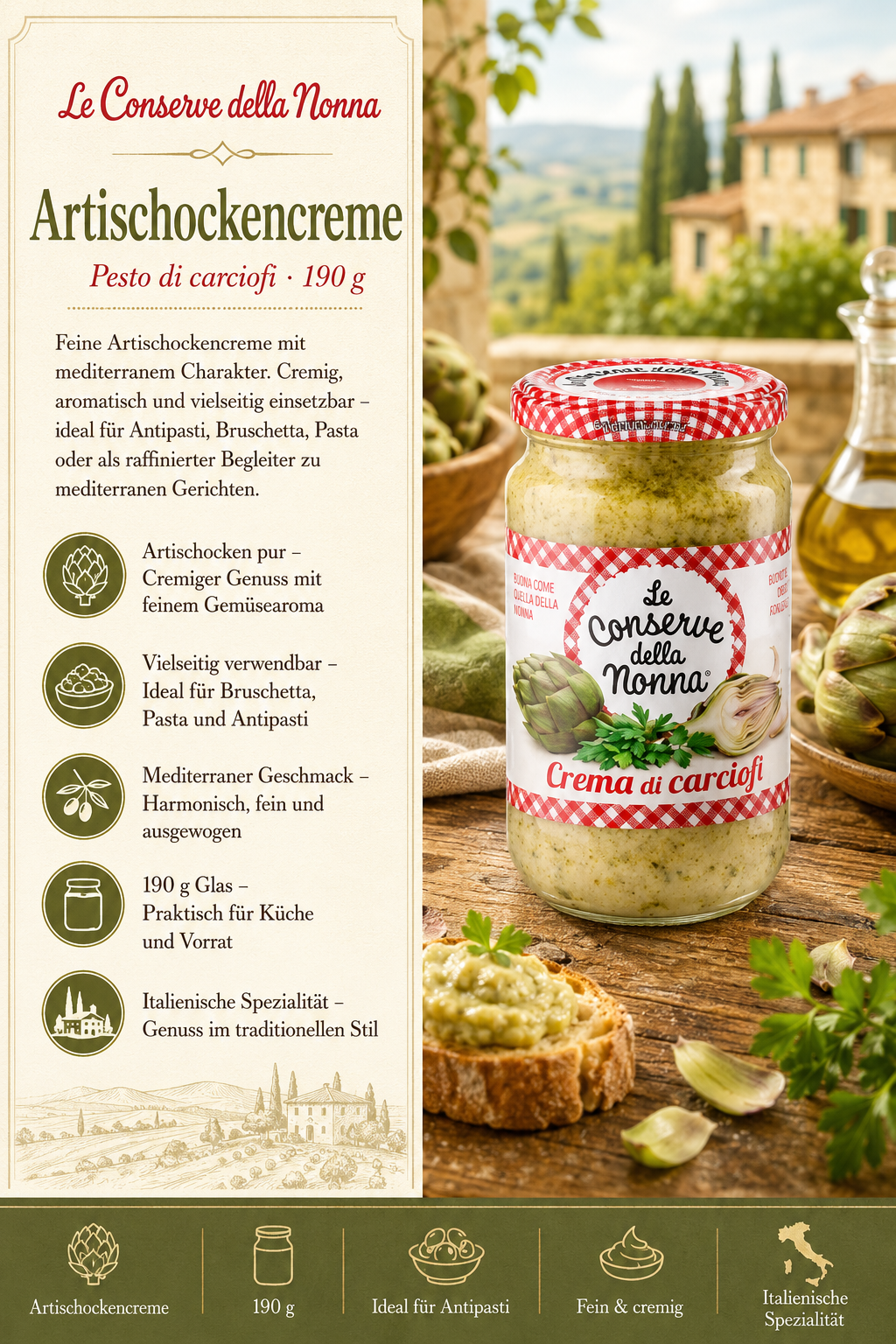 Artischocke, Creme, Glasgefäß, Pesto di carciofi, Italienische Spezialität