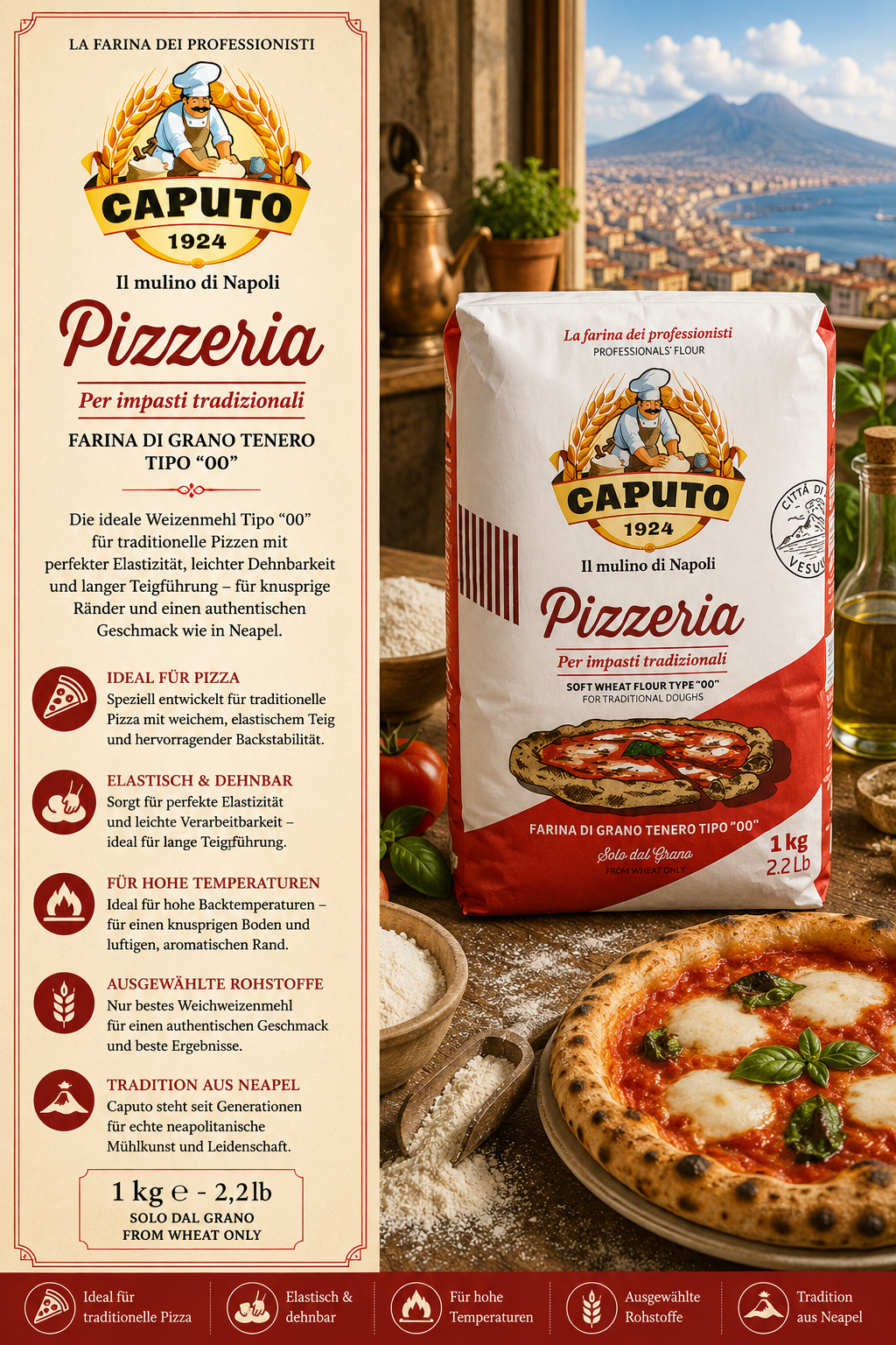 Pizzamehl, Mehltyp 00, Pizza, Backzutaten, Pizzagewürz