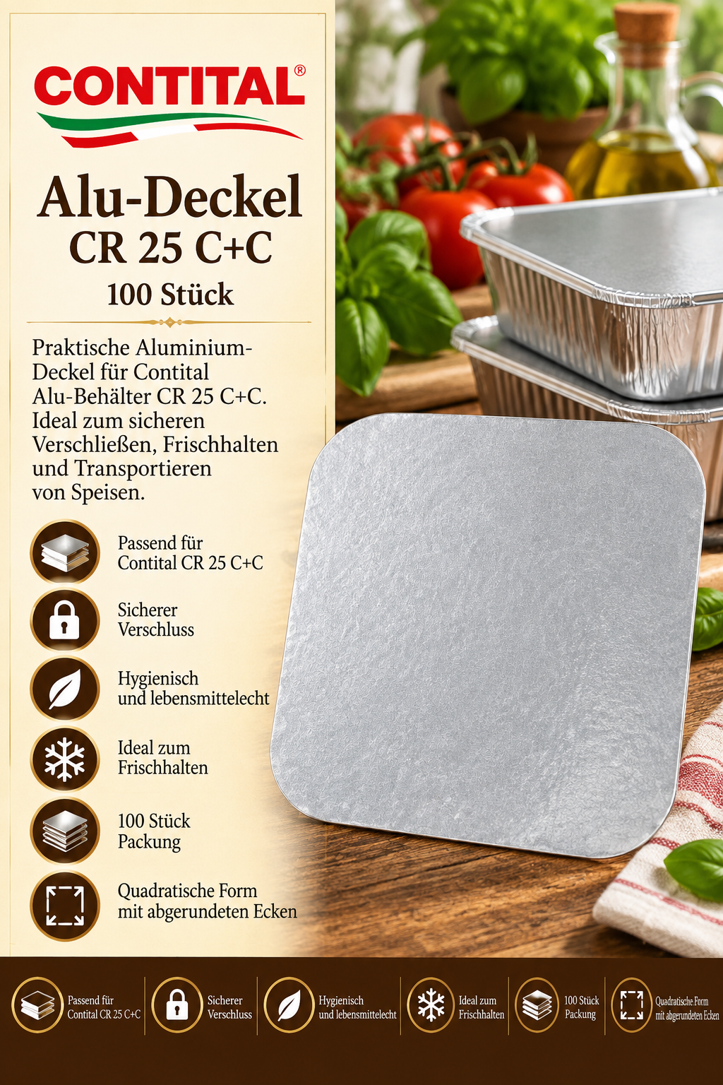 Alu-Deckel, Aluminiumdeckel, Kochzubehör, Quadratische Form, abgerundete Ecken
