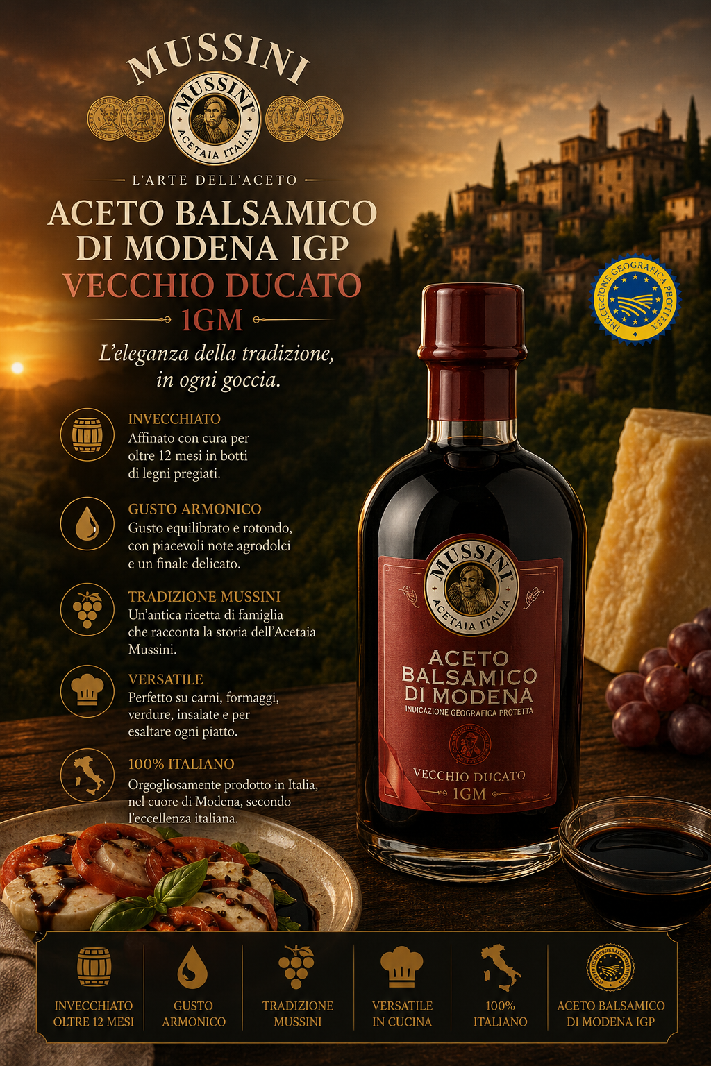 Aceto balsamico, Modena IGP, Flasche, Italienische Delikatesse, Barschilder