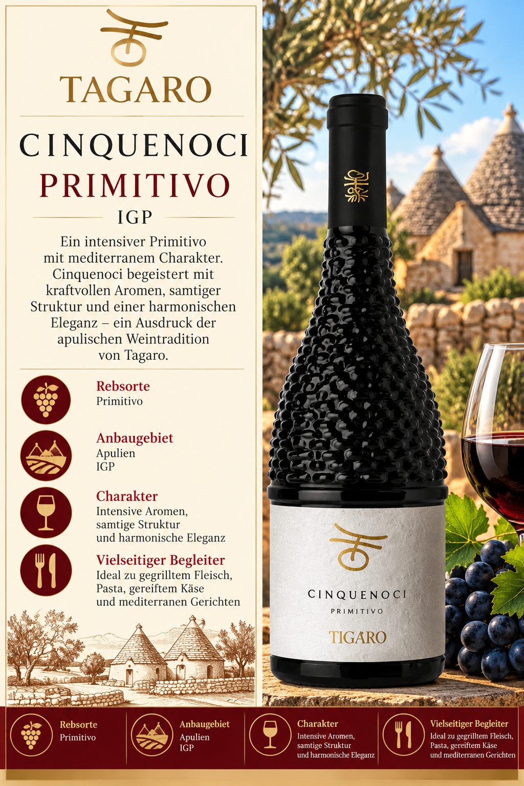 Primitivo, IGP, Weinflasche, Tigaro, Primitivo Wein