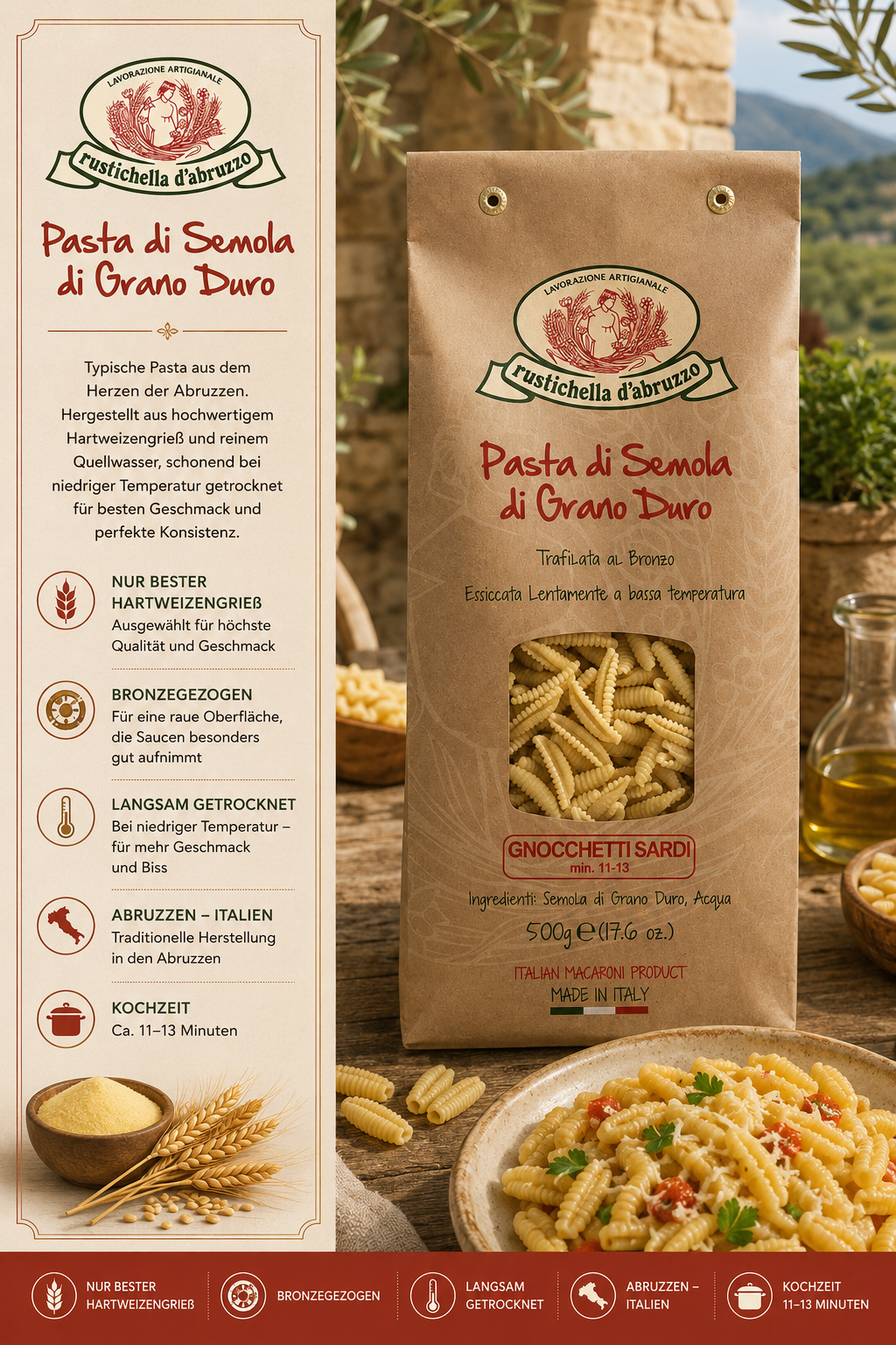 Pasta, Pasta di Semola, Grano Duro, Gnocchetti Sardi, Italienische Nudeln