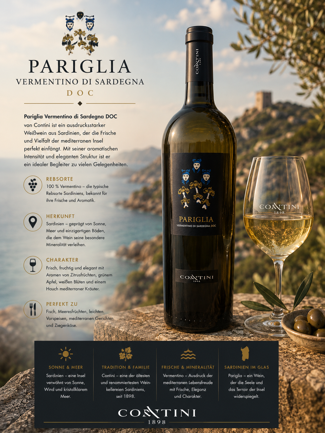 Weißwein, Vermentino, Pariglia, Flasche, Glas
