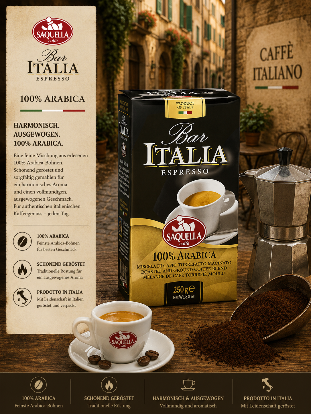Kaffee, Espresso, Arabica, Kartonbox, Tüte