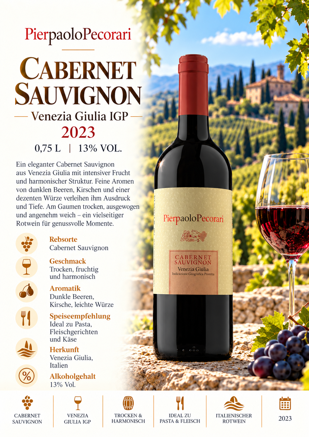 cabernet sauvignon, flasche, rotwein, italienischerwein, pearl-etikett