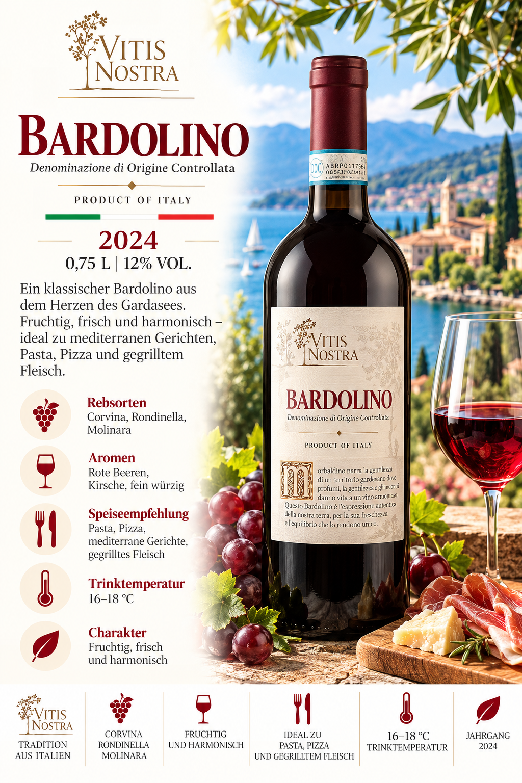 wein, bordolino, flasche, italien, rotwein