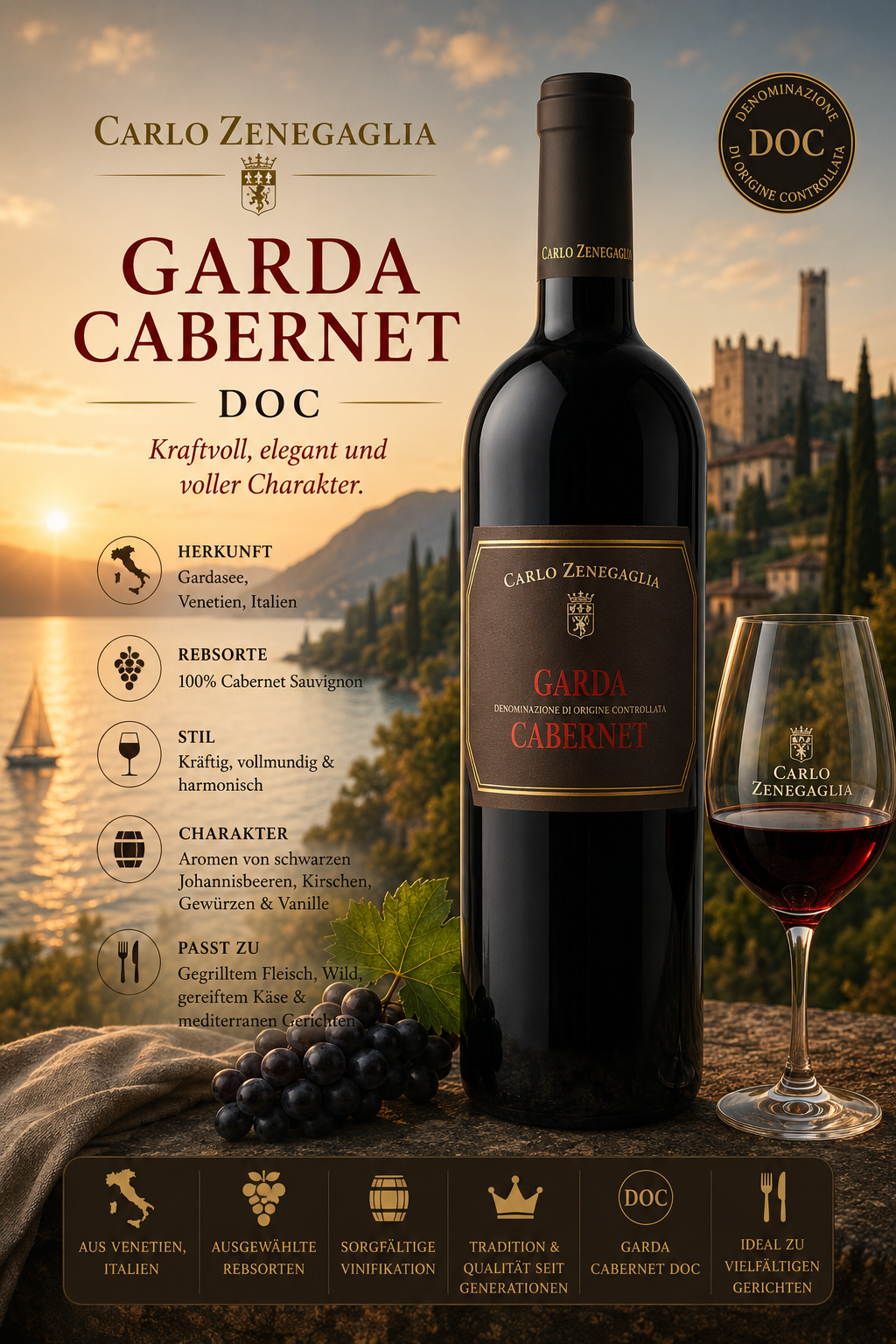 cabernet, wein, flasche, glas, etikett