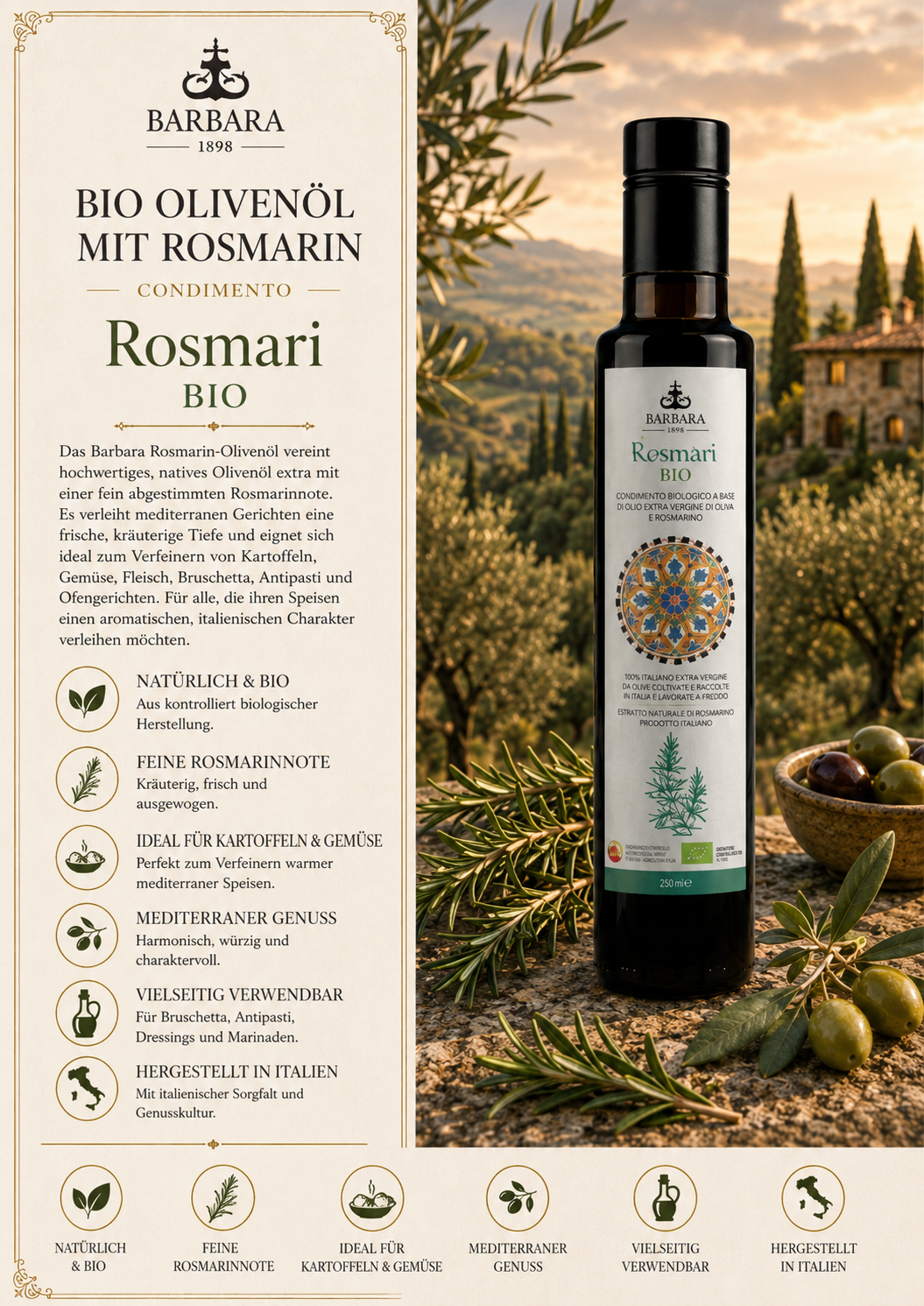Olivenöl, Rosmarin, Bio, Rosmarin-Öl, Italienisch