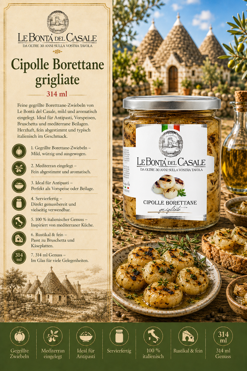 Cipolle Borettane, Grillierte Zwiebeln, Glasglasur, Olivenöl, Italienisch