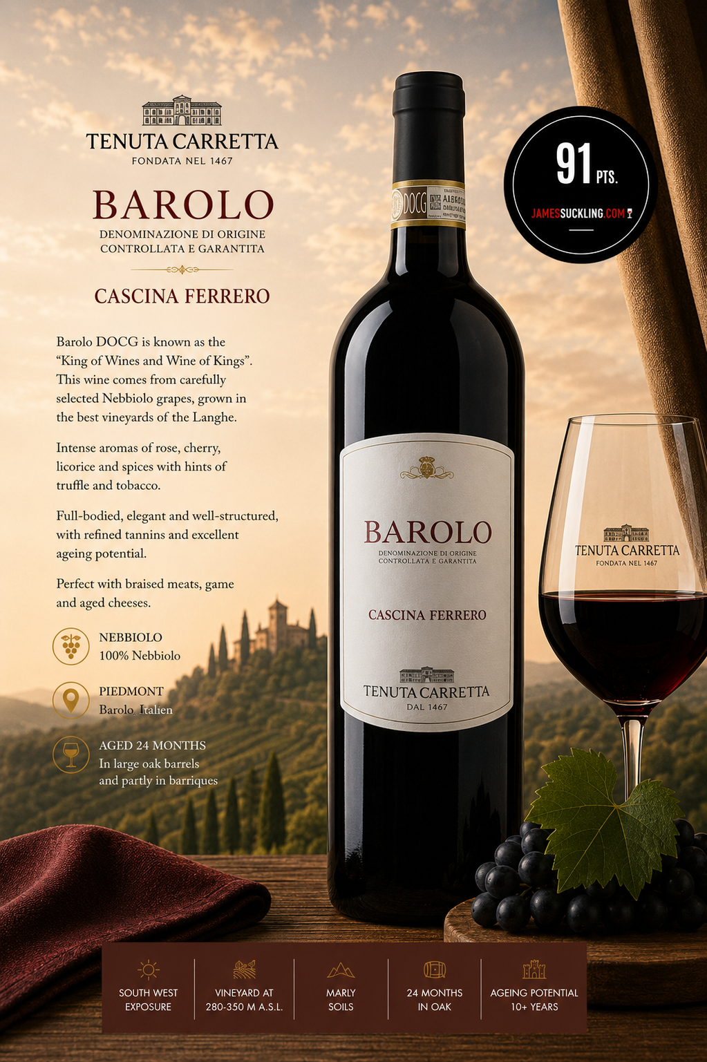 Barolo, Weinflasche, Rotwein, Nebbiolo, Cascina Ferrero