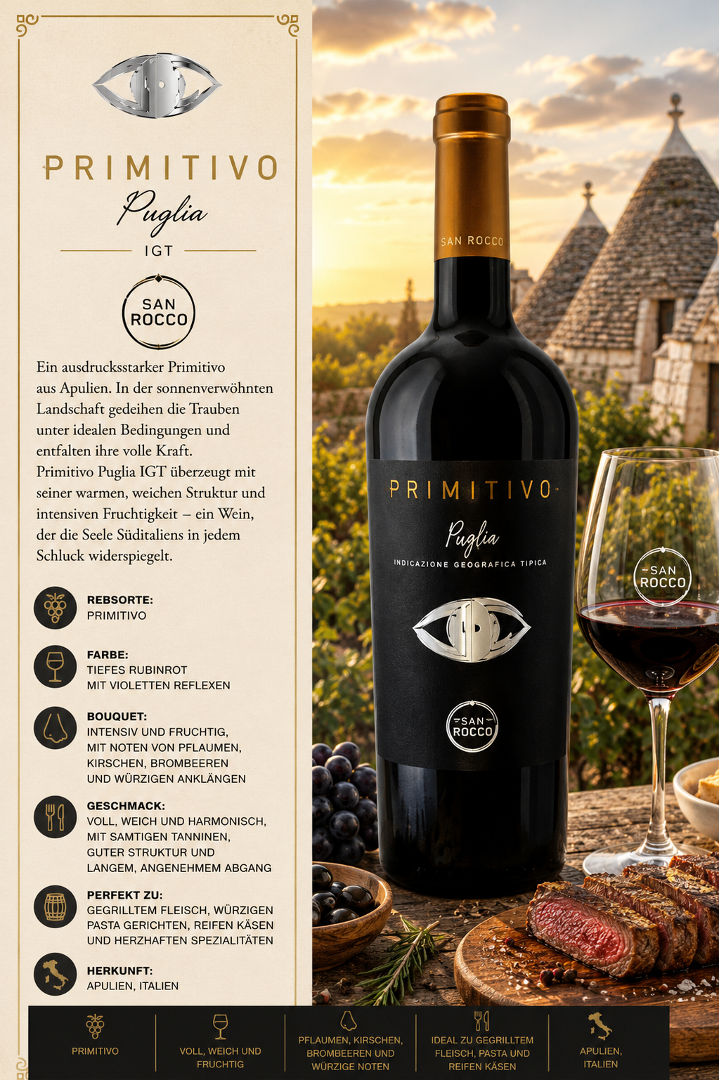 Wein, Rotwein, Primitivo, Italien, Flasche