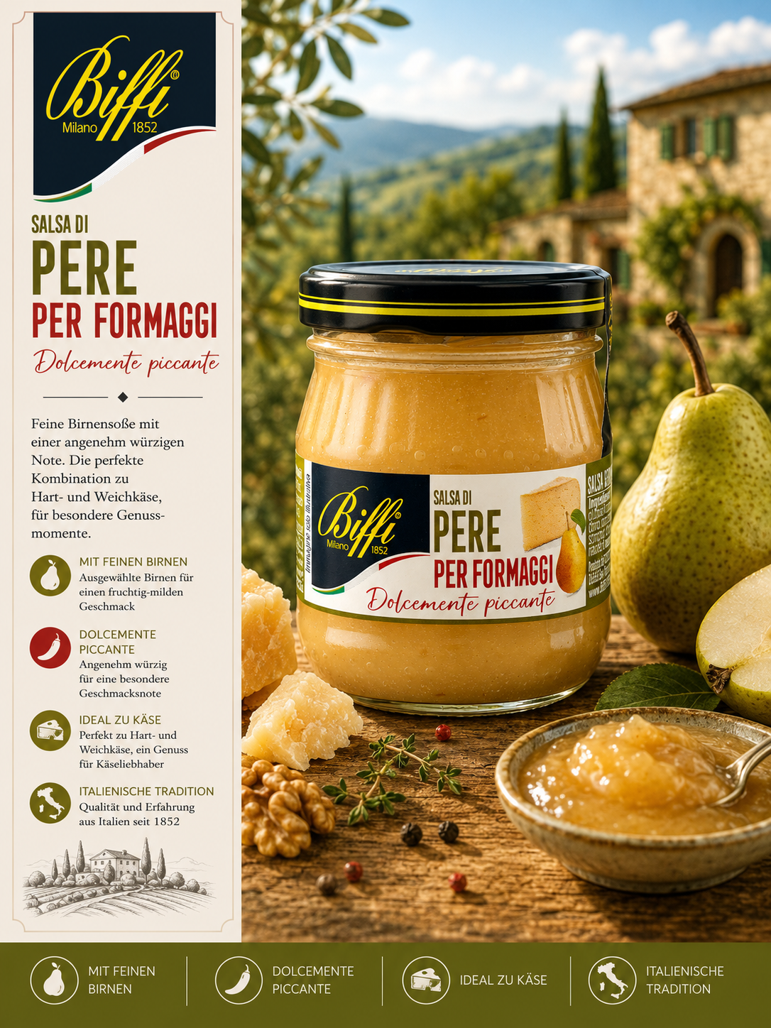 Salsa, Pere, Formaggi, Dolcemente piccante, Barattolo.