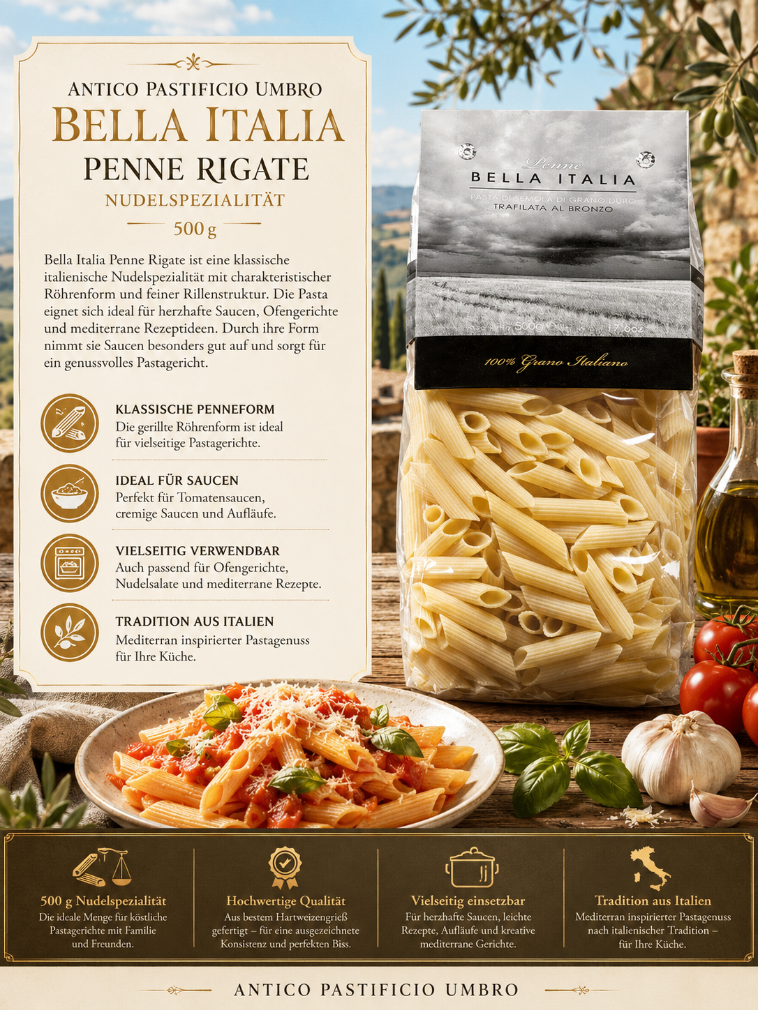 Penne Rigate, Pasta, Nudelbox, Italienisch, 500 g