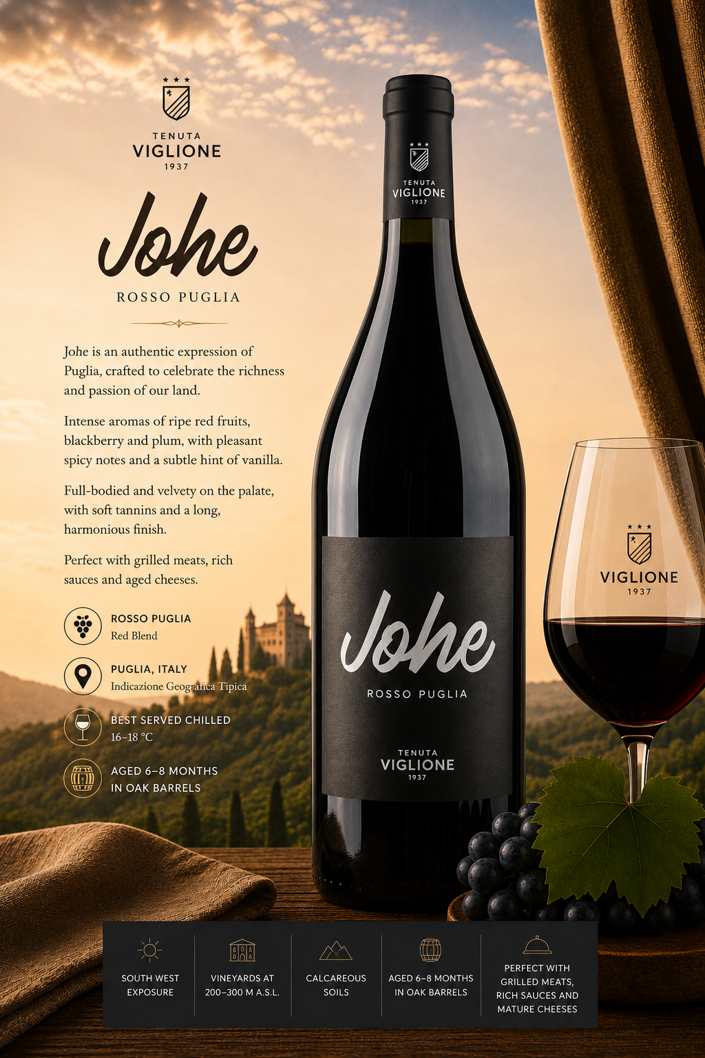 red wine, bottle, glass, vineyard, oak barrels