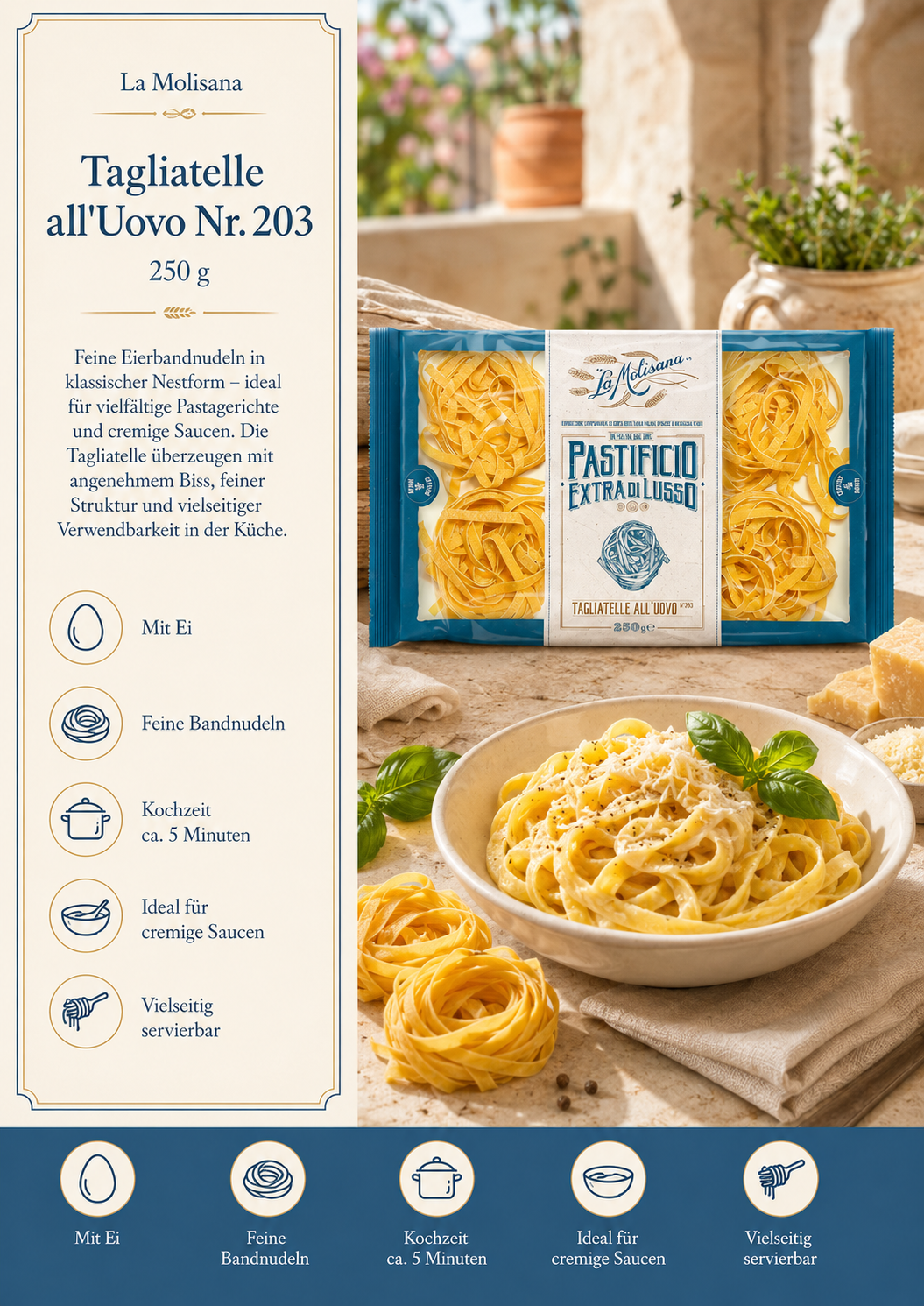 Pasta, Tagliatelle, Eigelb-Nudeln, Pastificio, 250 g