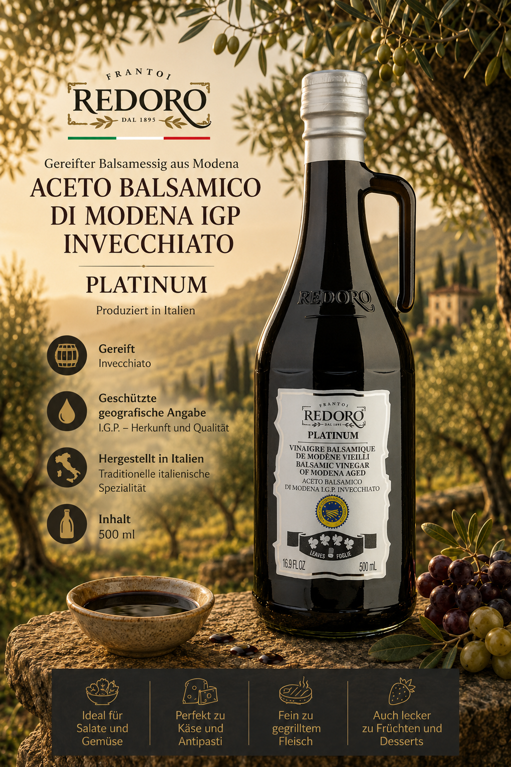 Aceto Balsamico, Balsamico, Vinagre, Platinum, 500 ml