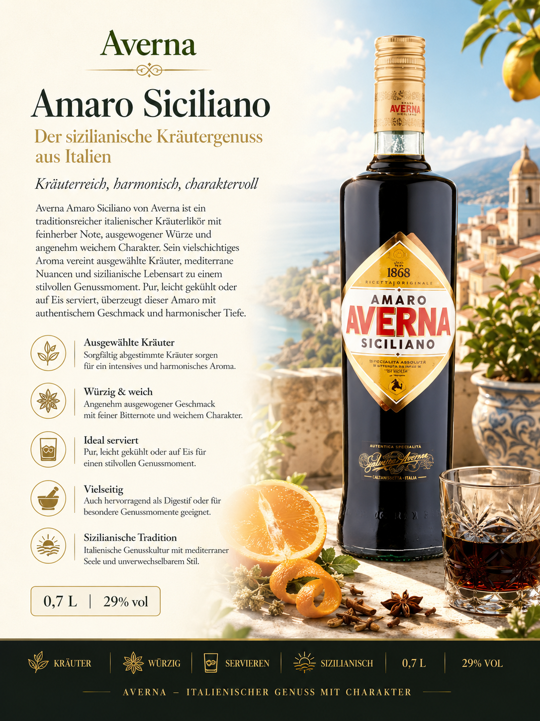 Amaro, Siciliano, Likör, Kräuterlikör, Flasche