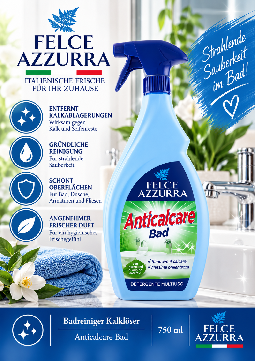 Badreiniger, Anticalcare, Kalklöser, Flasche, 750 ml