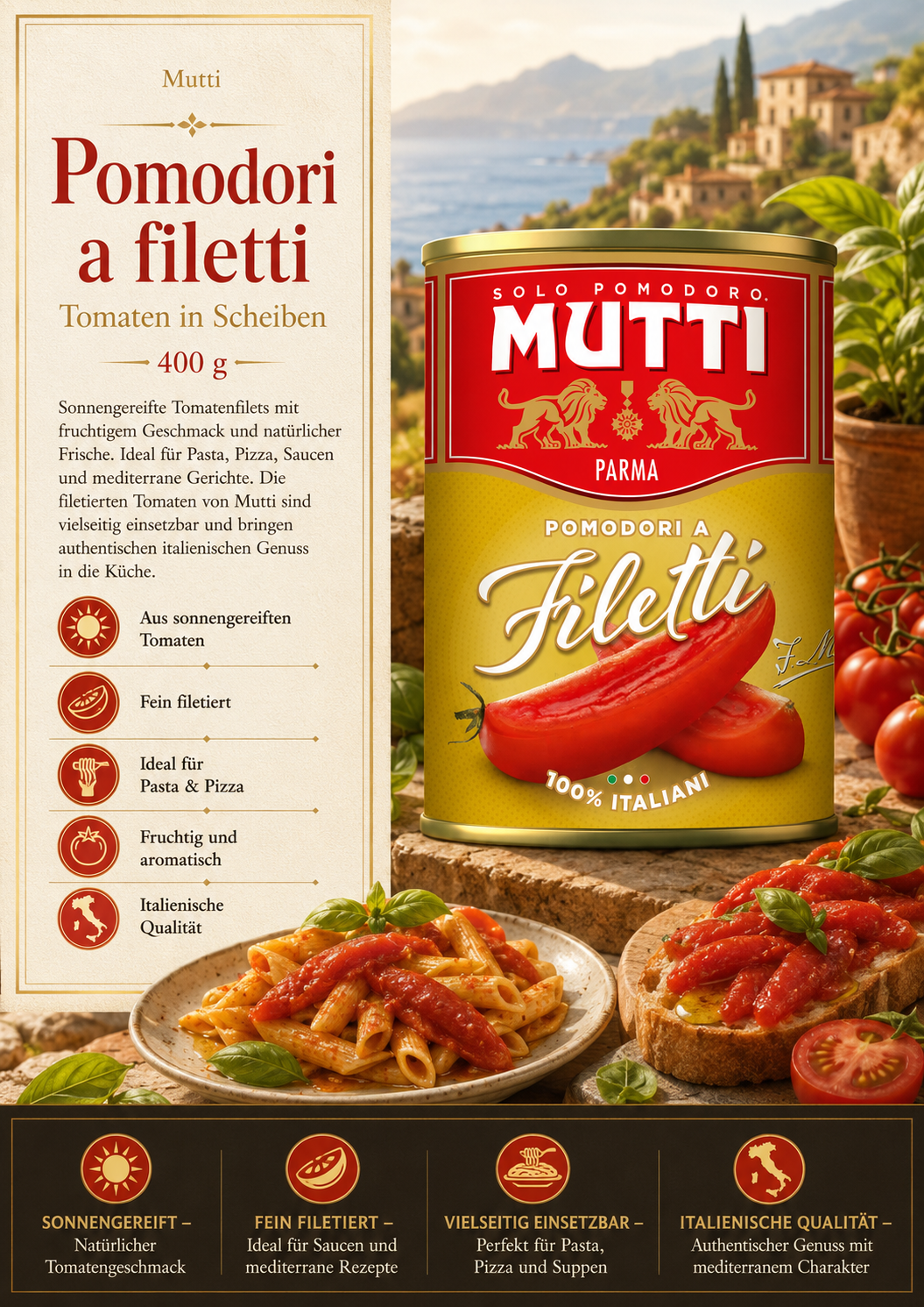 Tomate, Filetti, Tomaten in Scheiben, Italienisch, Pasta